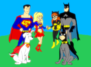  Superman, Supergirl, Superdog and Batman Batgirl Bathound Partners Together..