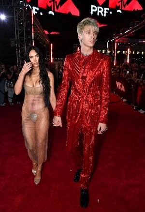  Megan volpe Wears a Naked Dress With Machine Gun Kelly at the MTV VMAs in 2021