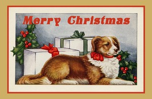  বড়দিন Vintage Illustration (Dog Post Card)