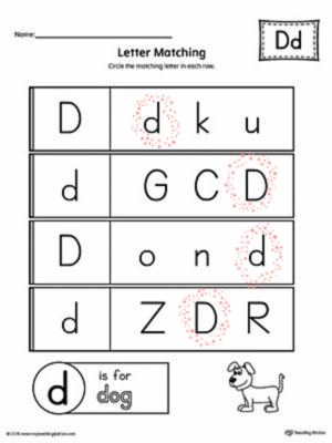  Letter D Uppercase And Lowercase Matchïng Worksheet
