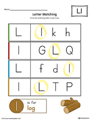 Letter L Uppercase And Lowercase Matchïng Worksheet