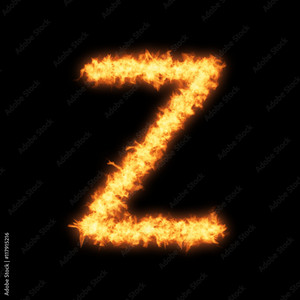 Lower case letter z with fire on black background