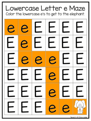  Lowercase Letter E Maze Worksheets
