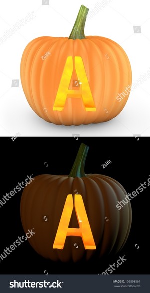 A Letter Carved On Pumpkin Jack Lantern Isolated On And White