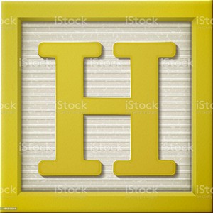 Close up look at 3d yellow letter block H