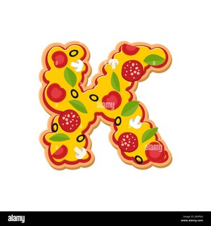 Letter K pizza font. Italian meal alphabet. Lettring fast food