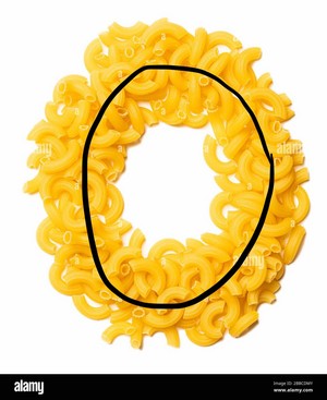  Letter O of the English alphabet from dry pasta on a white