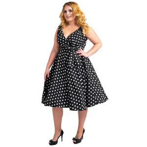  Womens Polka Dot 40s 50s Vintage Dresses Black, Available 5 Sizes