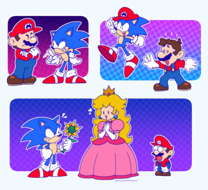  mario and sonic and 복숭아