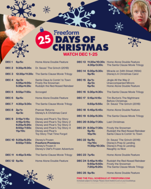  Freeform's 25 Days of Christmas Shedule - 2022