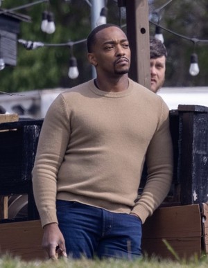 Anthony Mackie on the set of Captain America: New World Order.