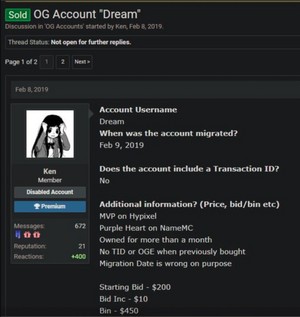 Dream bought his Minecraft account and Username