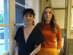  Sandra with Jodie promoting season 2 of Killing Eve