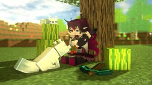 Hololive Minecraft fox and vtuber girl