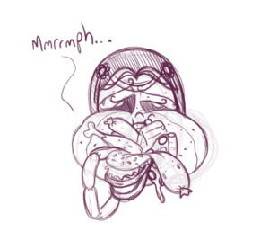 Hungry Misery eating food sketch
