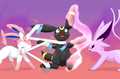espeon and sylveon fighting over umbreon - pokemon fan art