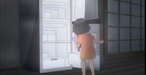 Blue Reflection Ray Nina Yamada as a little kid, child, holding her purple Teddy Bear.