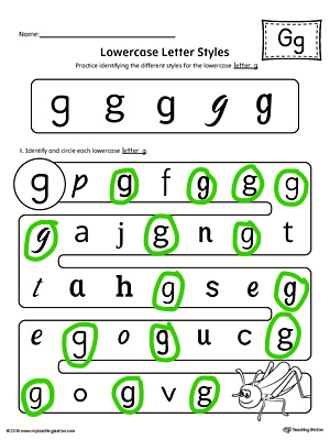 Lowercase Letter Styles Worksheet Color G