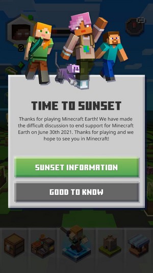 Minecraft Earth sunset notice
