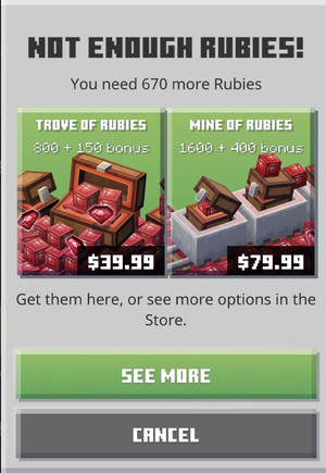  Ruby store Microtransations Minecraft Earth