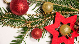  Krismas decorations on a fir branch