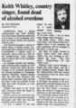 Article Pertaining To The Passing Of Keith Whitley  - celebrities-who-died-young photo