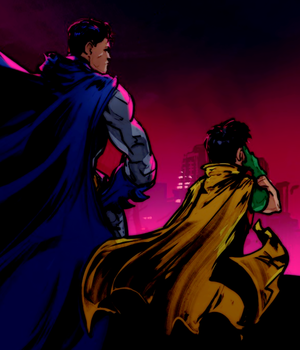  Bruce Wayne as ব্যাটম্যান With Jason Todd as Robin ↳ Red Hood: Outlaws