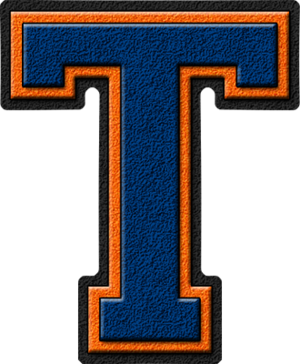  Royal Blue & jeruk, orange Varsity Letter T