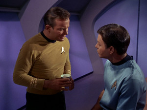 DeForest Kelley as Leonard McCoy and William Shatner as James T. Kirk | estrela Trek