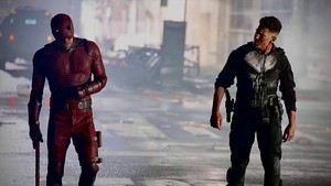 Jon Bernthal and Charlie Cox on set of Daredevil: Born Again