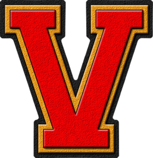 Scarlet Red & Gold Varsity Letter V