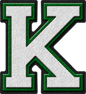 White & Green Varsity Letters K