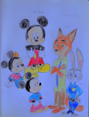  Mickey with Morty and Ferdie meet Zootopia Nick the zorro, fox and Judy the Rabbit