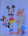 Mickey with Morty and Ferdie meet Zootopia Nick the Fox and Judy the Rabbit  - disney fan art