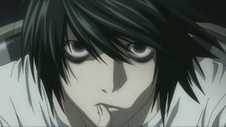 In 'Death Note', certain characters take on stylized hair colors while the viewer hears their thoughts; what's L's color?