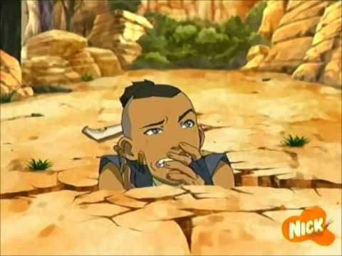  How does Sokka end up stuck in a hole.