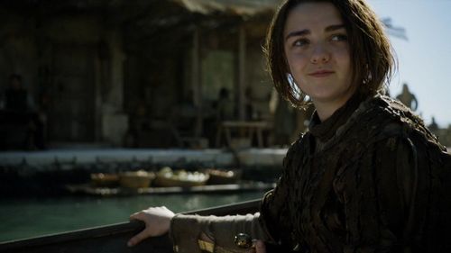  Where does Arya arrive in "The House of Black and White" (5x02)?