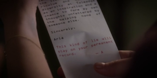  A's Messages: Who got this text: "This kind of lie will stay on your permanent record. -A "?
