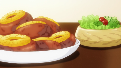  Food in anime: Hamburger biefstuk topped with pineapple in?