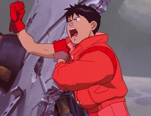 In the 2001 Pioneer English dub of Akira, what line from Kaneda accompanies this image: