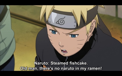  (Movie) When Ichiraku ran out of naruto, what did Teuchi put on parte superior, arriba of Naruto's ramen?