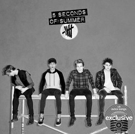  On the album cover for '5 sekunde of Summer' Target Edition, what color is Luke's jumper?