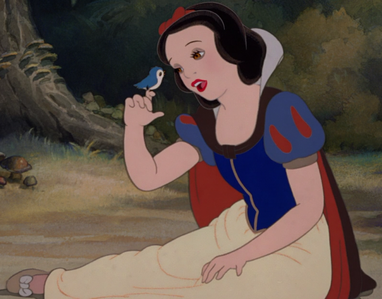  When Snow White sings "With a Smile and a Song," which group of Tiere is the first to take notice?