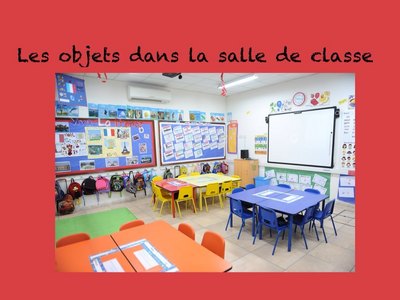 What is the English translation for “Les objets dans la salle de classe”?