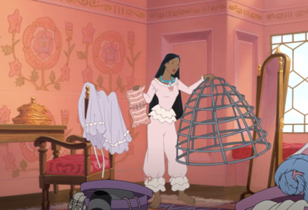 In what order did Mrs Jenkins dress and makeover Pocahontas in the Dressing Room before the Ball in the sequel movie?
