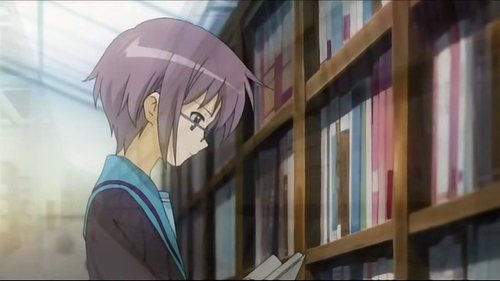 Yuki Nagato is seen reading books of the series of