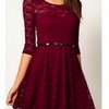 Spoon Neck 3/4 Sleeve Lace Dress - Wine Red Lollie4 photo