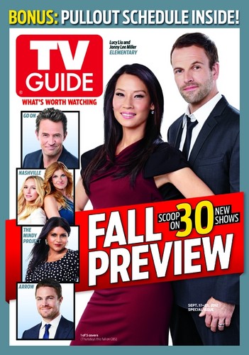  Jonny Lee Miller & Lucy Liu TV Guide Magazine Fall voorbeeld