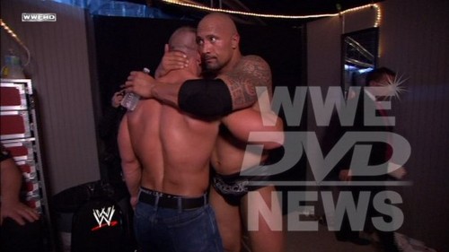  The Rock and John Cena backstage at Wrestlemania