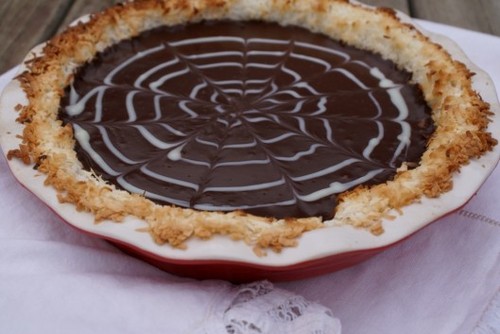 dark chocolate pie with coconut crust